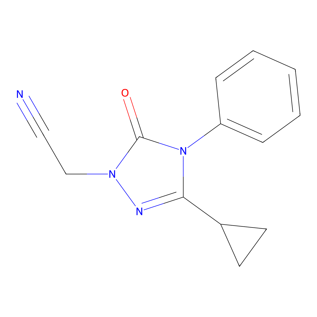 2-(3-cyclopropyl-5-oxo-4-phenyl-4,5-dihydro-1H-1,2,4-triazol-1-yl)acetonitrile molecular structure, CAS 1396683-00-3