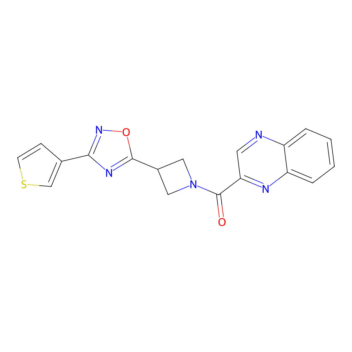 Quinoxalin-2-yl(3-(3-(thiophen-3-yl)-1,2,4-oxadiazol-5-yl)azetidin-1-yl)methanone molecular structure, CAS 1396683-08-1