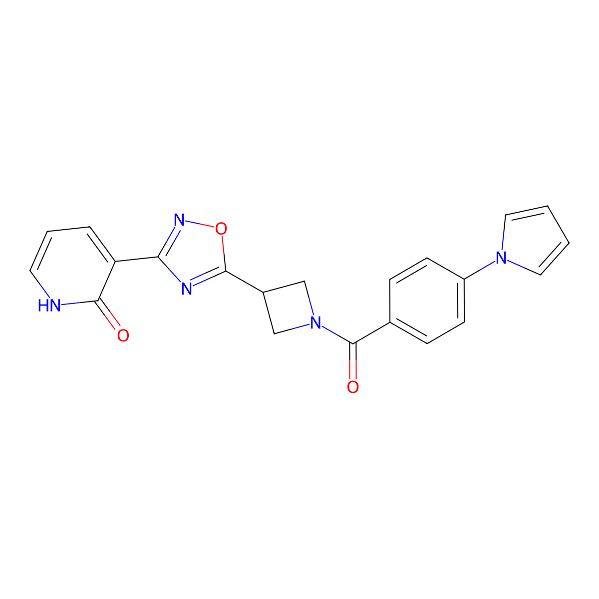 3-(5-(1-(4-(1H-pyrrol-1-yl)benzoyl)azetidin-3-yl)-1,2,4-oxadiazol-3-yl)pyridin-2(1H)-one molecular structure, CAS 1396683-10-5