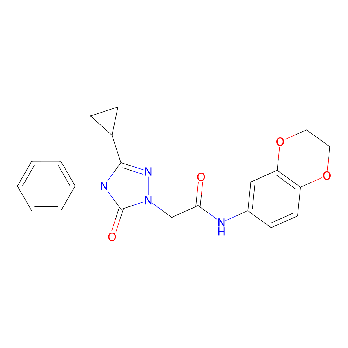 2-(3-cyclopropyl-5-oxo-4-phenyl-4,5-dihydro-1H-1,2,4-triazol-1-yl)-N-(2,3-dihydrobenzo[b][1,4]dioxin-6-yl)acetamide molecular structure, CAS 1396683-11-6