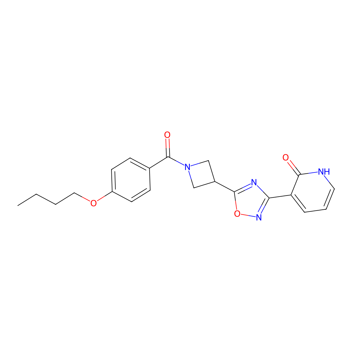 3-(5-(1-(4-butoxybenzoyl)azetidin-3-yl)-1,2,4-oxadiazol-3-yl)pyridin-2(1H)-one molecular structure, CAS 1396683-18-3