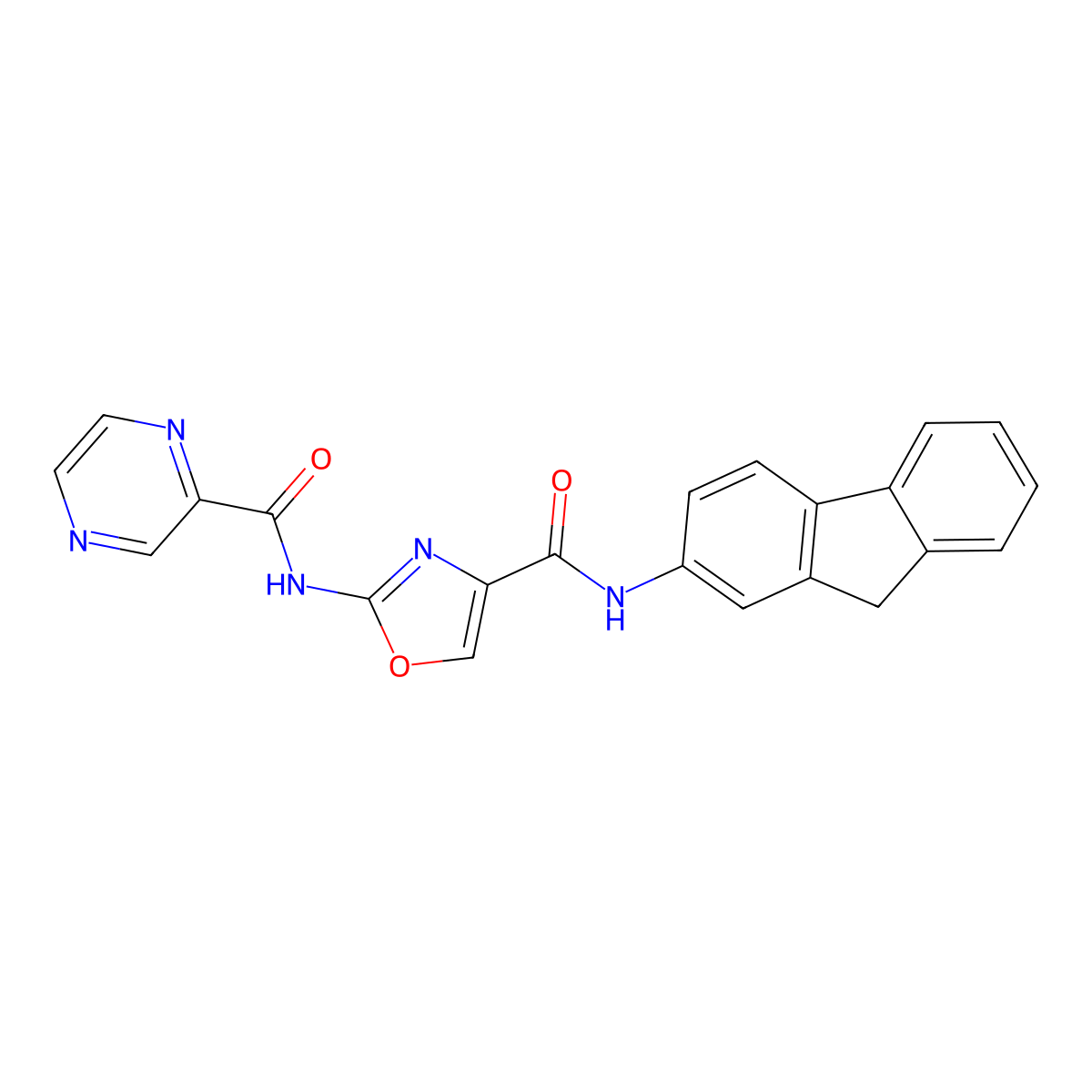 N-(9H-fluoren-2-yl)-2-(pyrazine-2-carboxamido)oxazole-4-carboxamide molecular structure, CAS 1396683-25-2