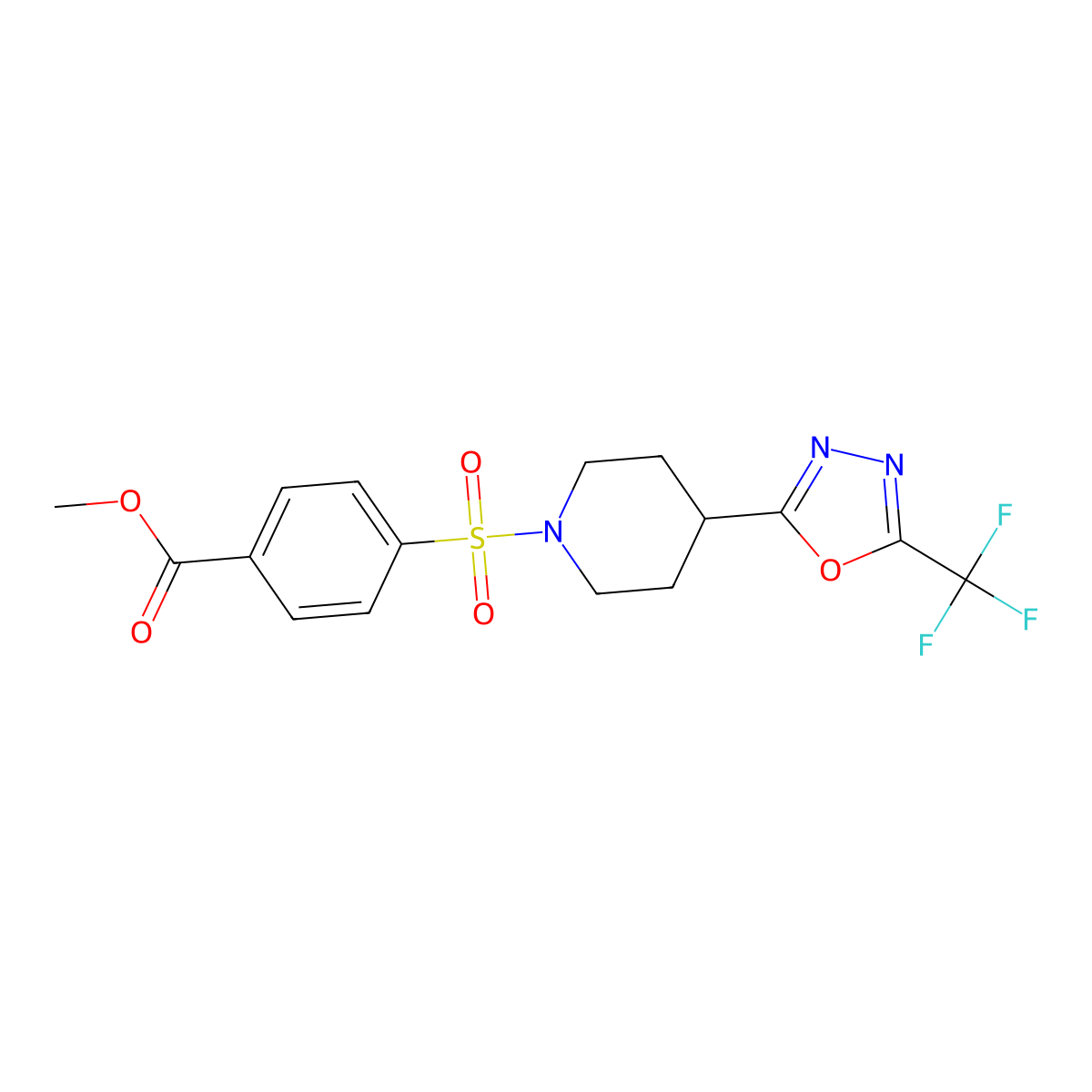 Methyl 4-({4-[5-(trifluoromethyl)-1,3,4-oxadiazol-2-yl]piperidin-1-yl}sulfonyl)benzoate molecular structure, CAS 1396683-29-6