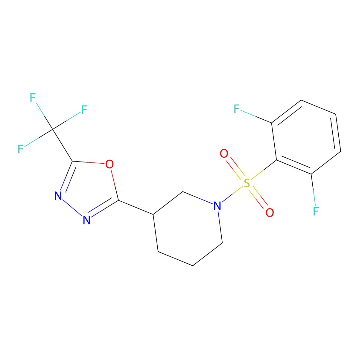 2-(1-((2,6-Difluorophenyl)sulfonyl)piperidin-3-yl)-5-(trifluoromethyl)-1,3,4-oxadiazole molecular structure, CAS 1396683-38-7