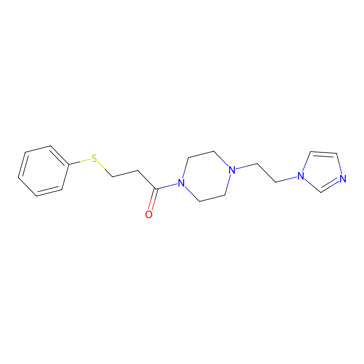 1-(4-(2-(1H-imidazol-1-yl)ethyl)piperazin-1-yl)-3-(phenylthio)propan-1-one molecular structure, CAS 1396683-45-6