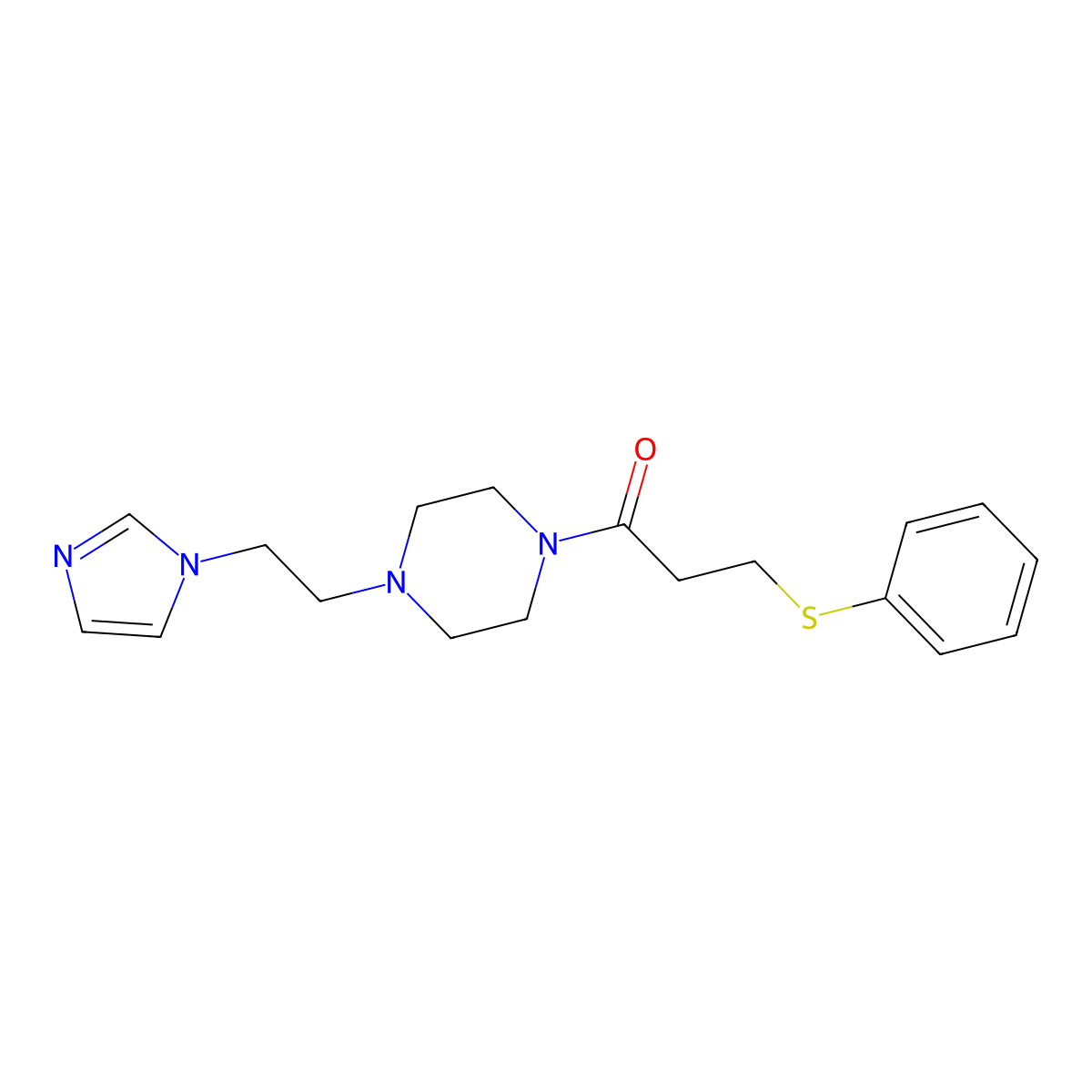 1-(4-(2-(1H-imidazol-1-yl)ethyl)piperazin-1-yl)-3-(phenylthio)propan-1-one molecular structure, CAS 1396683-45-6