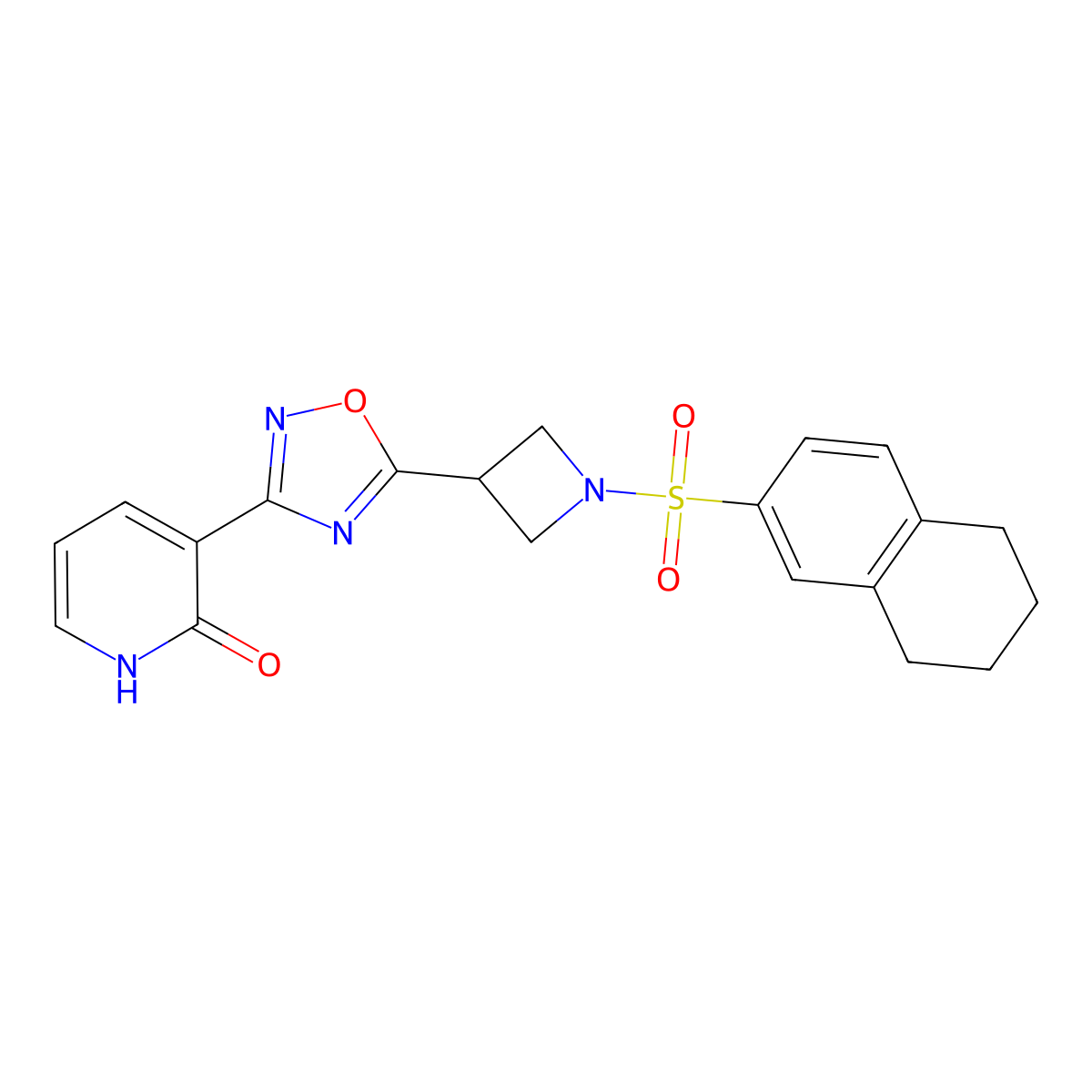 3-(5-(1-((5,6,7,8-tetrahydronaphthalen-2-yl)sulfonyl)azetidin-3-yl)-1,2,4-oxadiazol-3-yl)pyridin-2(1H)-one molecular structure, CAS 1396683-47-8