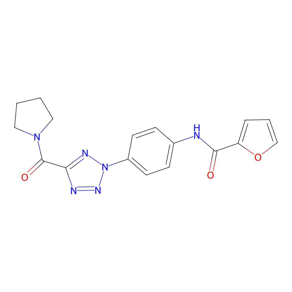 N-(4-(5-(pyrrolidine-1-carbonyl)-2H-tetrazol-2-yl)phenyl)furan-2-carboxamide molecular structure, CAS 1396683-49-0