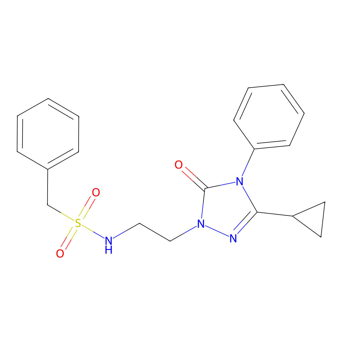N-(2-(3-cyclopropyl-5-oxo-4-phenyl-4,5-dihydro-1H-1,2,4-triazol-1-yl)ethyl)-1-phenylmethanesulfonamide molecular structure, CAS 1396683-54-7