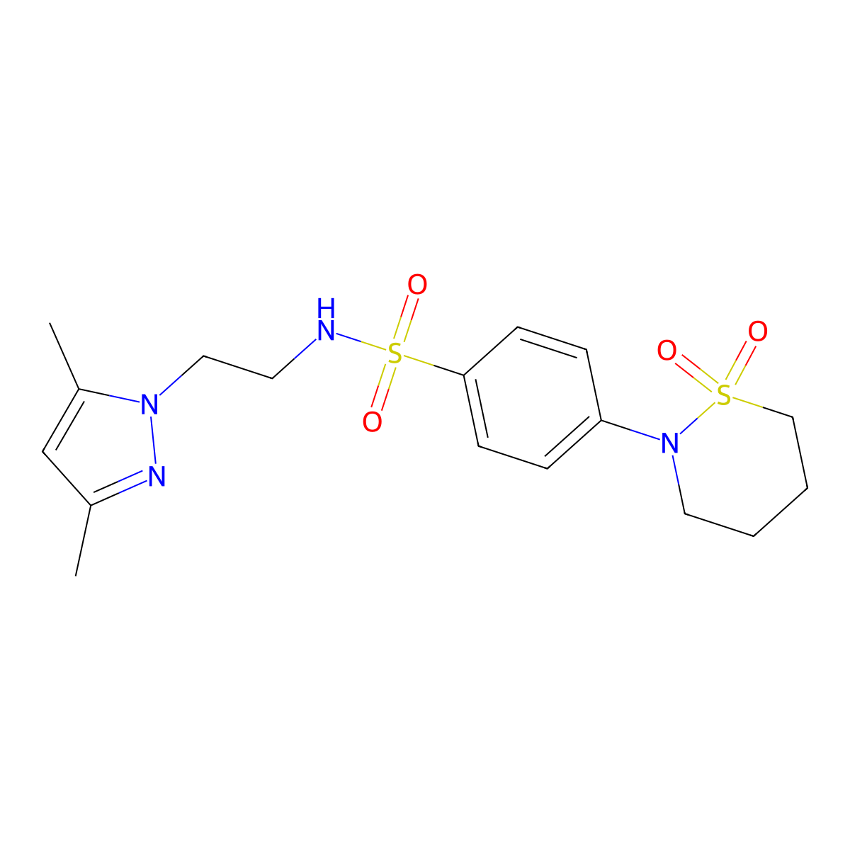 N-(2-(3,5-dimethyl-1H-pyrazol-1-yl)ethyl)-4-(1,1-dioxido-1,2-thiazinan-2-yl)benzenesulfonamide molecular structure, CAS 1396683-56-9