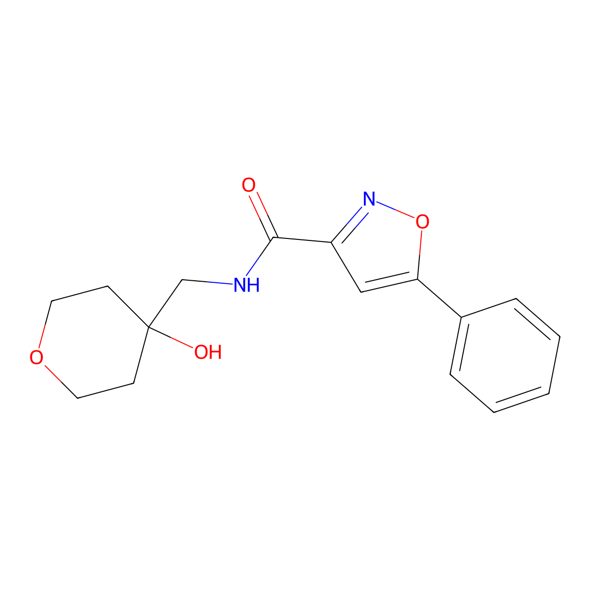 N-[(4-hydroxyoxan-4-yl)methyl]-5-phenyl-1,2-oxazole-3-carboxamide molecular structure, CAS 1396683-58-1