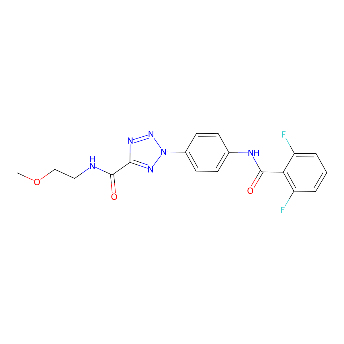 2-(4-(2,6-difluorobenzamido)phenyl)-N-(2-methoxyethyl)-2H-tetrazole-5-carboxamide molecular structure, CAS 1396683-59-2