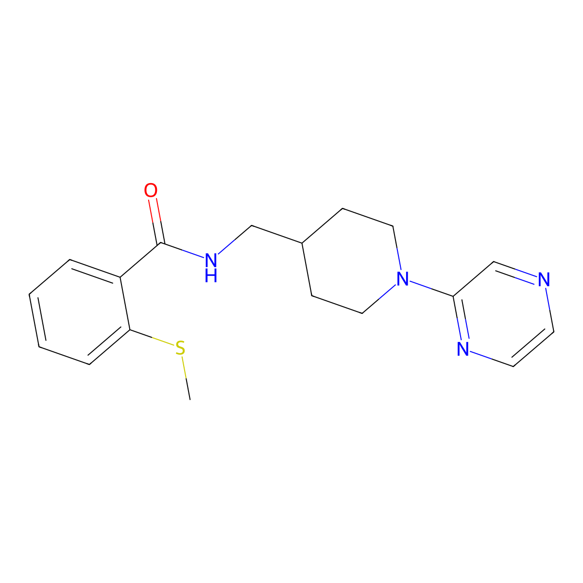 2-(methylthio)-N-((1-(pyrazin-2-yl)piperidin-4-yl)methyl)benzamide molecular structure, CAS 1396683-64-9