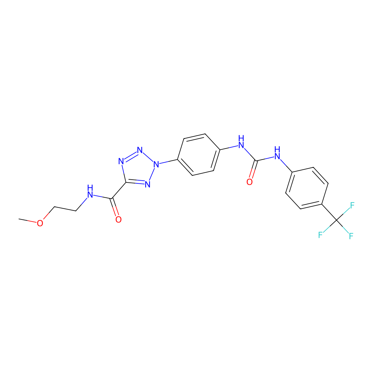 N-(2-methoxyethyl)-2-(4-(3-(4-(trifluoromethyl)phenyl)ureido)phenyl)-2H-tetrazole-5-carboxamide molecular structure, CAS 1396683-65-0