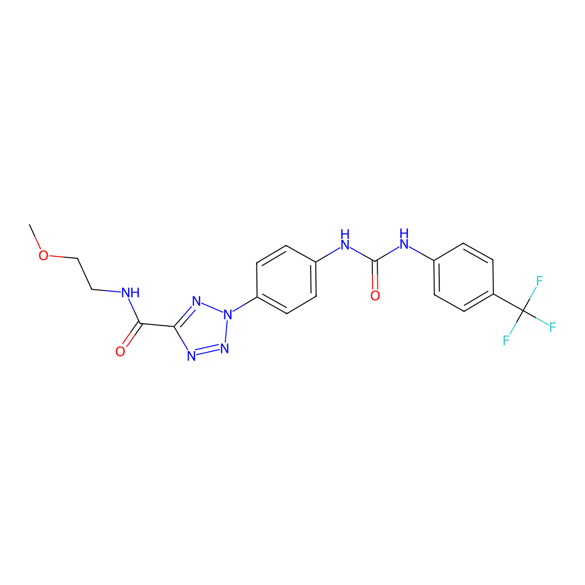 N-(2-methoxyethyl)-2-(4-(3-(4-(trifluoromethyl)phenyl)ureido)phenyl)-2H-tetrazole-5-carboxamide molecular structure, CAS 1396683-65-0