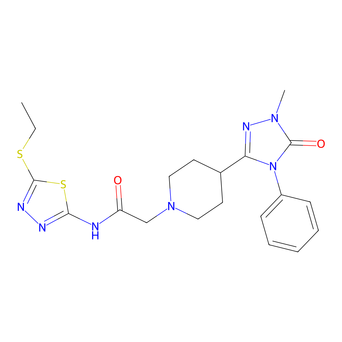 N-(5-(ethylthio)-1,3,4-thiadiazol-2-yl)-2-(4-(1-methyl-5-oxo-4-phenyl-4,5-dihydro-1H-1,2,4-triazol-3-yl)piperidin-1-yl)acetamide molecular structure, CAS 1396683-66-1