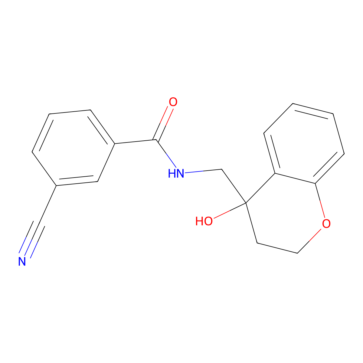 3-cyano-N-((4-hydroxychroman-4-yl)methyl)benzamide molecular structure, CAS 1396683-70-7