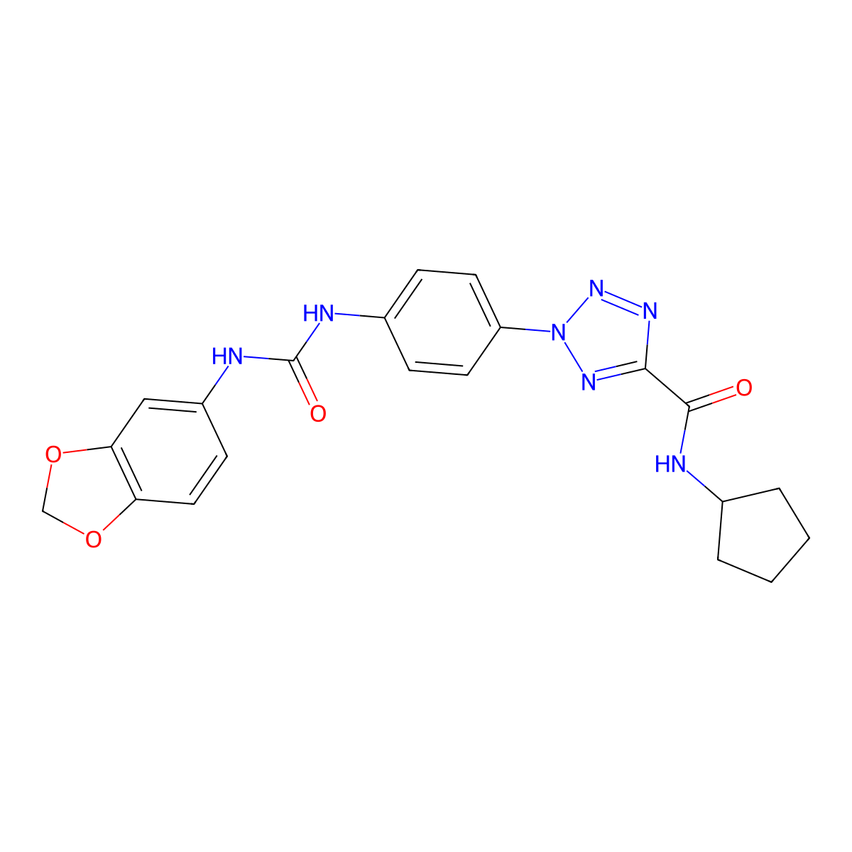 2-(4-(3-(benzo[d][1,3]dioxol-5-yl)ureido)phenyl)-N-cyclopentyl-2H-tetrazole-5-carboxamide molecular structure, CAS 1396683-76-3