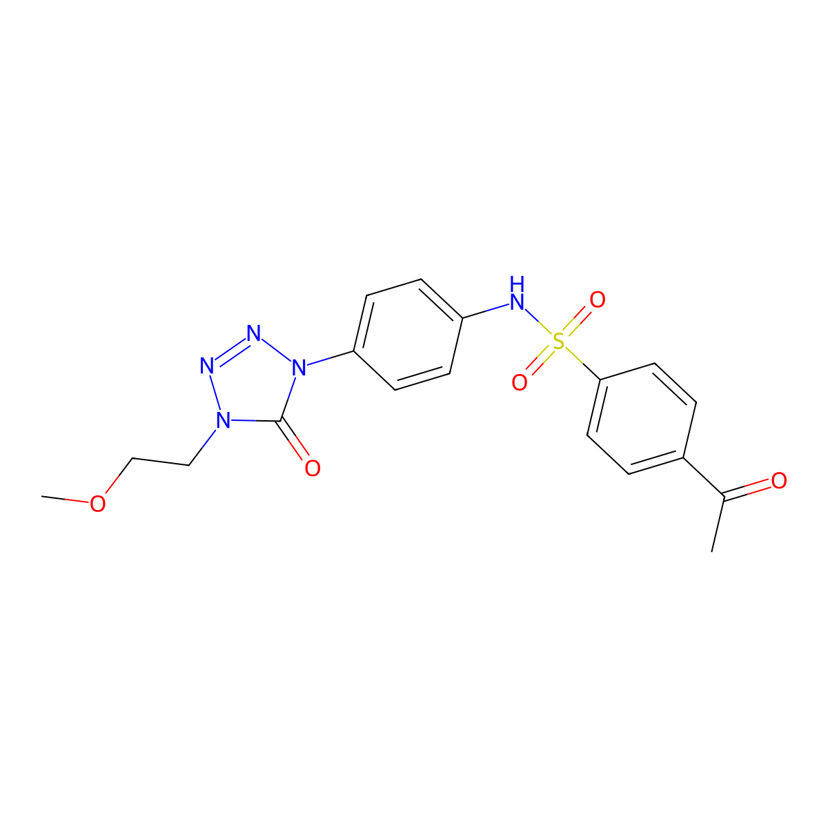 4-acetyl-N-(4-(4-(2-methoxyethyl)-5-oxo-4,5-dihydro-1H-tetrazol-1-yl)phenyl)benzenesulfonamide molecular structure, CAS 1396683-78-5