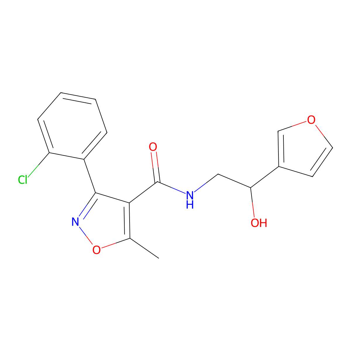 3-(2-chlorophenyl)-N-(2-(furan-3-yl)-2-hydroxyethyl)-5-methylisoxazole-4-carboxamide molecular structure, CAS 1396683-81-0