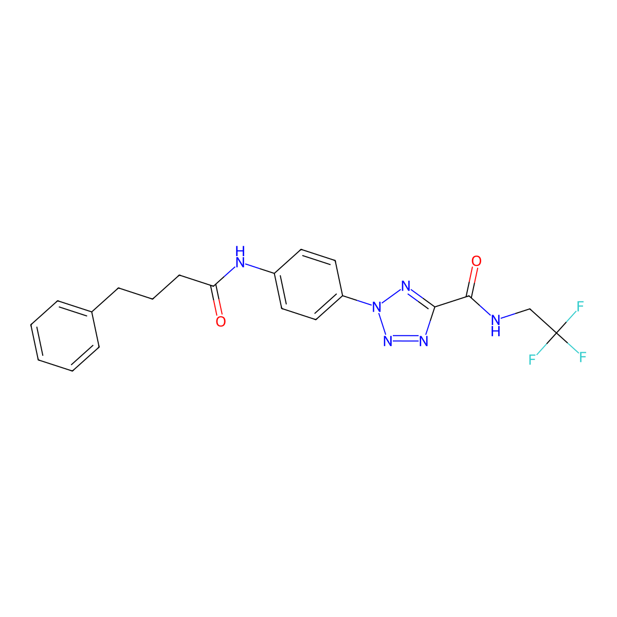 2-(4-(4-phenylbutanamido)phenyl)-N-(2,2,2-trifluoroethyl)-2H-tetrazole-5-carboxamide molecular structure, CAS 1396683-84-3