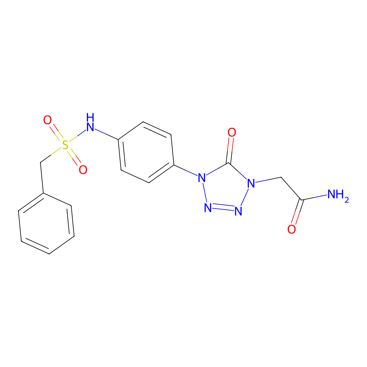 2-{5-oxo-4-[4-(phenylmethanesulfonamido)phenyl]-4,5-dihydro-1H-1,2,3,4-tetrazol-1-yl}acetamide molecular structure, CAS 1396683-96-7
