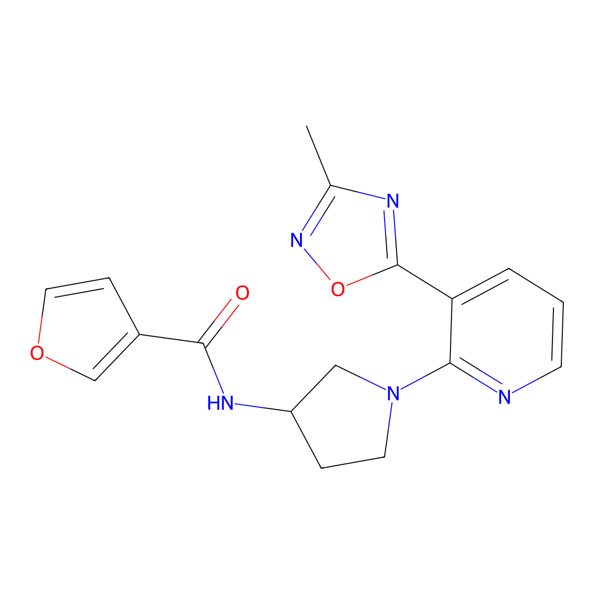 N-{1-[3-(3-Methyl-1,2,4-oxadiazol-5-YL)pyridin-2-YL]pyrrolidin-3-YL}furan-3-carboxamide molecular structure, CAS 1396683-98-9