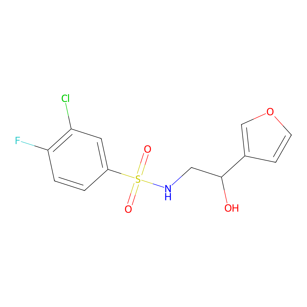 3-chloro-4-fluoro-N-(2-(furan-3-yl)-2-hydroxyethyl)benzenesulfonamide molecular structure, CAS 1396684-05-1