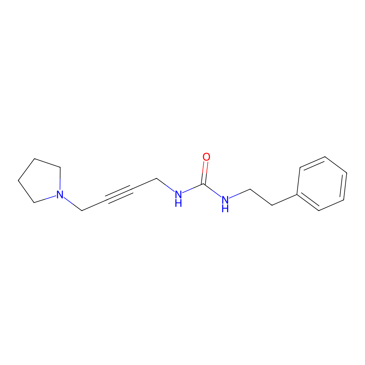 1-Phenethyl-3-(4-(pyrrolidin-1-yl)but-2-yn-1-yl)urea molecular structure, CAS 1396684-06-2