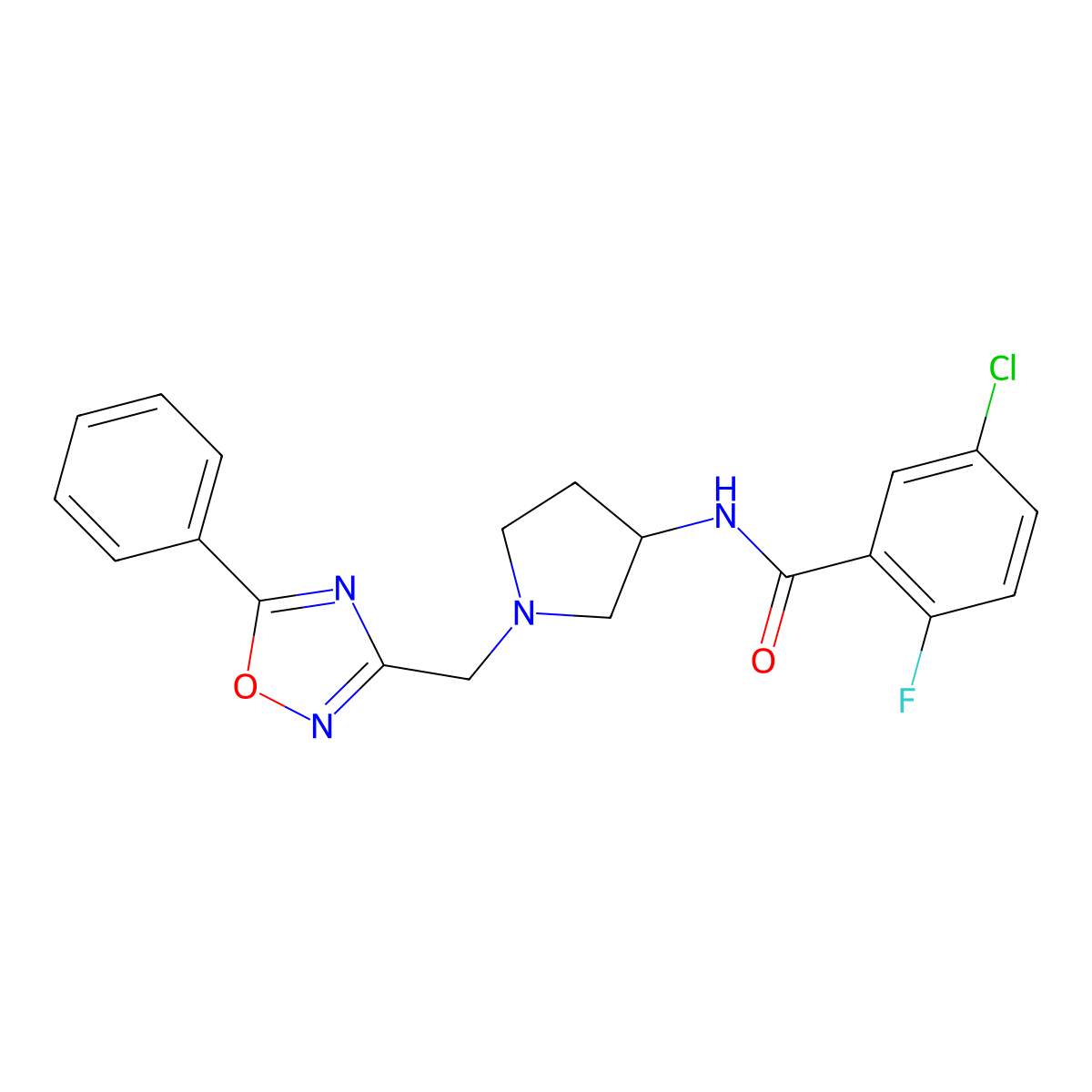 5-chloro-2-fluoro-N-{1-[(5-phenyl-1,2,4-oxadiazol-3-yl)methyl]pyrrolidin-3-yl}benzamide molecular structure, CAS 1396684-08-4