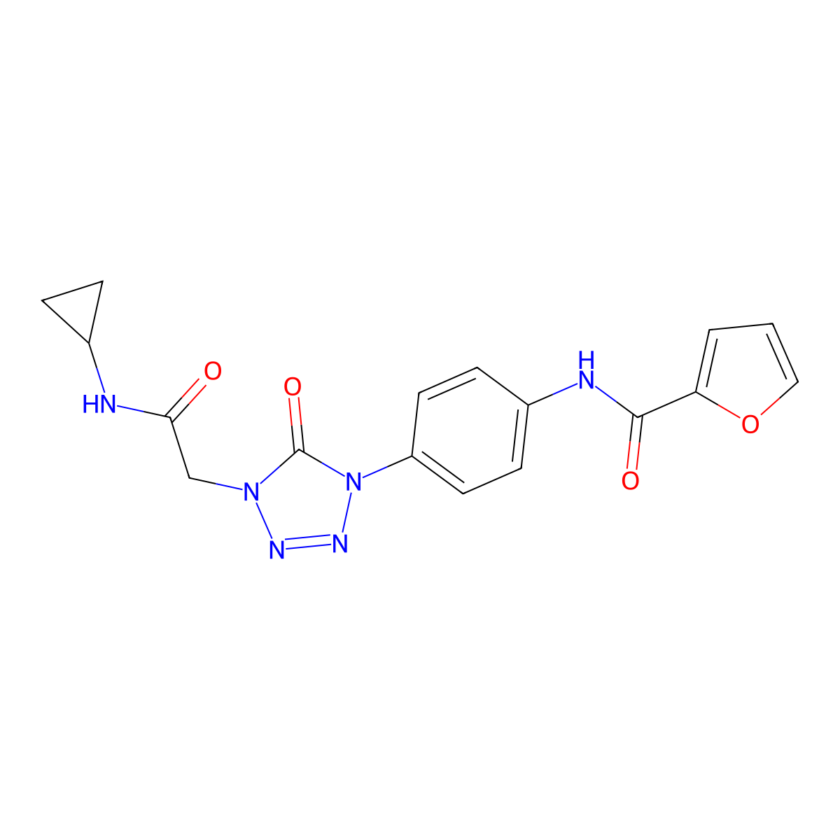 N-(4-(4-(2-(cyclopropylamino)-2-oxoethyl)-5-oxo-4,5-dihydro-1H-tetrazol-1-yl)phenyl)furan-2-carboxamide molecular structure, CAS 1396684-12-0