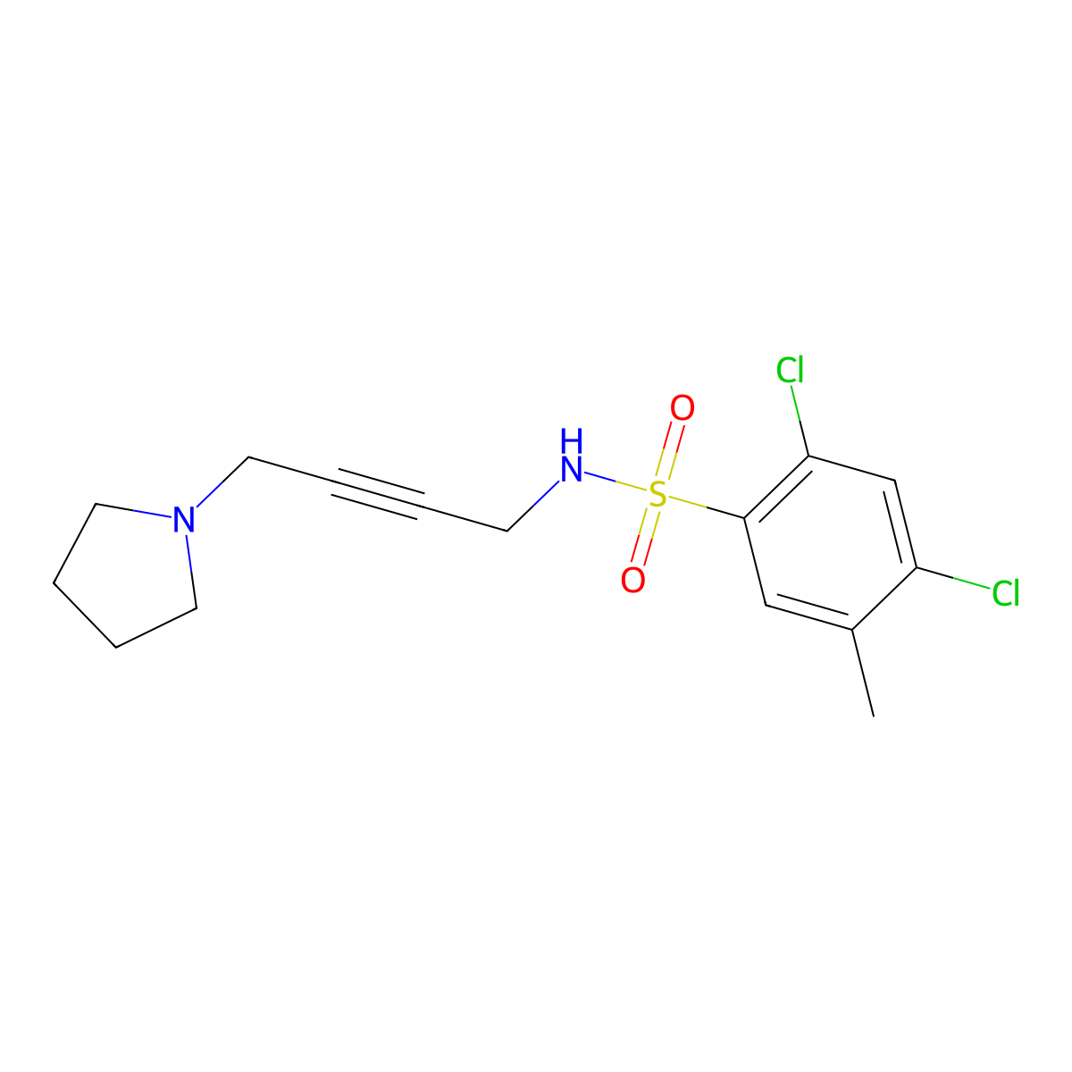 2,4-dichloro-5-methyl-N-(4-(pyrrolidin-1-yl)but-2-yn-1-yl)benzenesulfonamide molecular structure, CAS 1396684-23-3