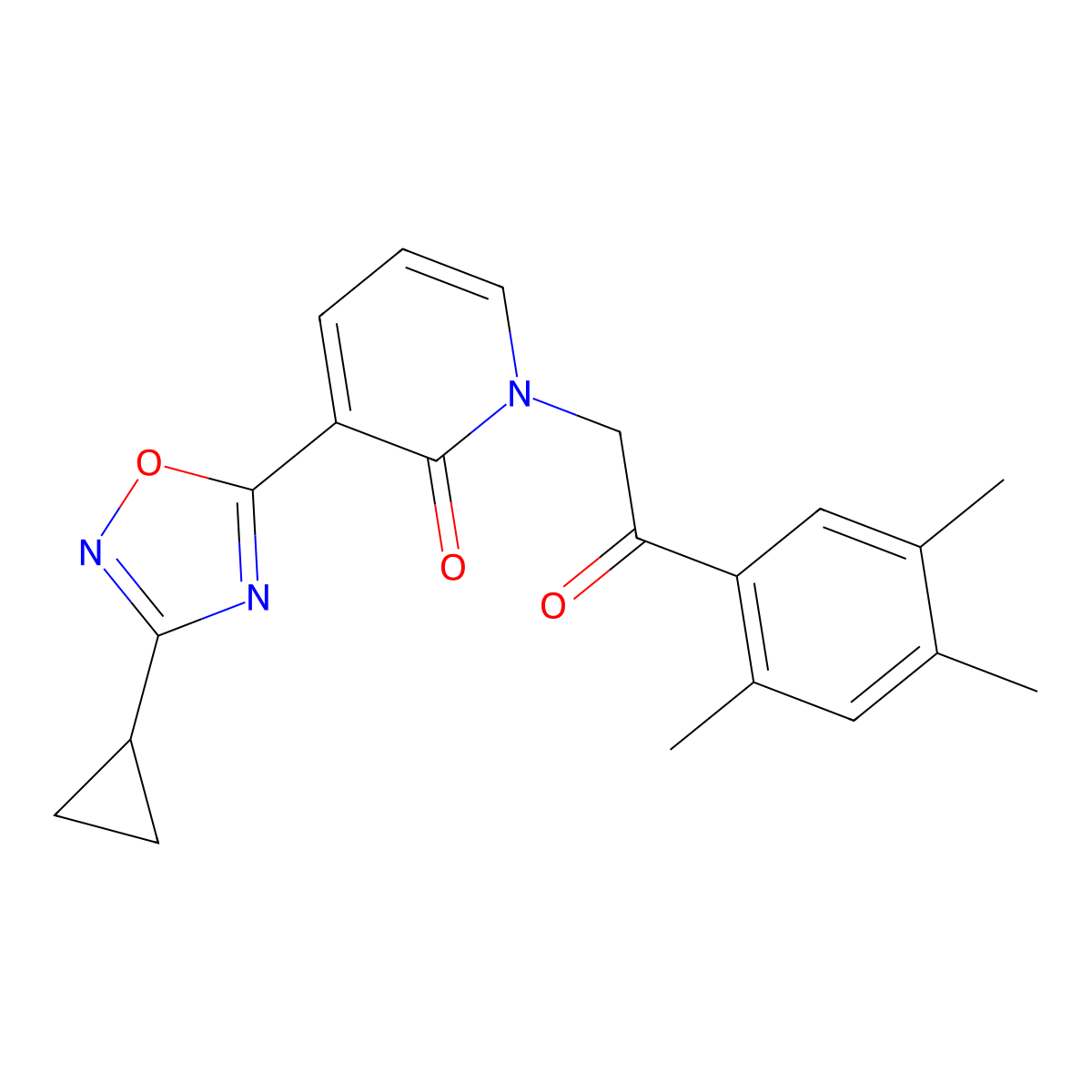 3-(3-cyclopropyl-1,2,4-oxadiazol-5-yl)-1-(2-oxo-2-(2,4,5-trimethylphenyl)ethyl)pyridin-2(1H)-one molecular structure, CAS 1396684-29-9