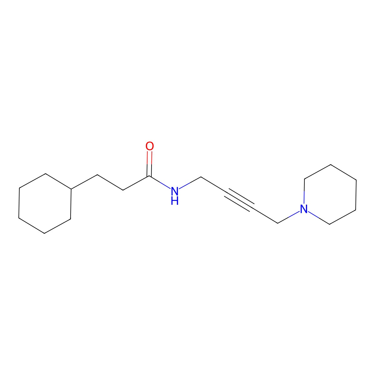 3-cyclohexyl-N-(4-(piperidin-1-yl)but-2-yn-1-yl)propanamide molecular structure, CAS 1396684-31-3
