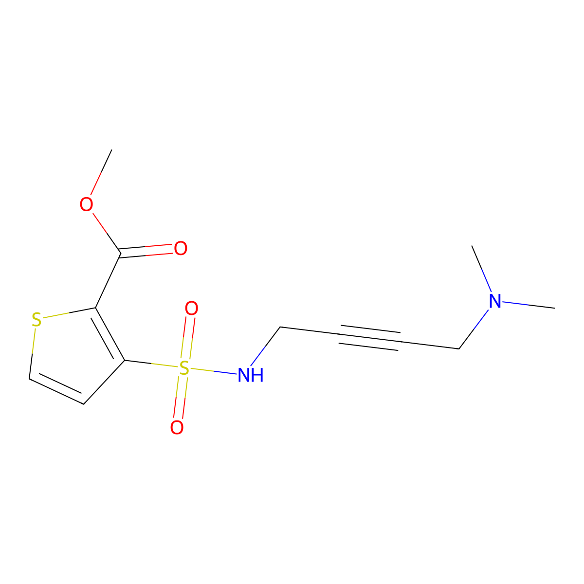 methyl 3-(N-(4-(dimethylamino)but-2-yn-1-yl)sulfamoyl)thiophene-2-carboxylate molecular structure, CAS 1396684-33-5