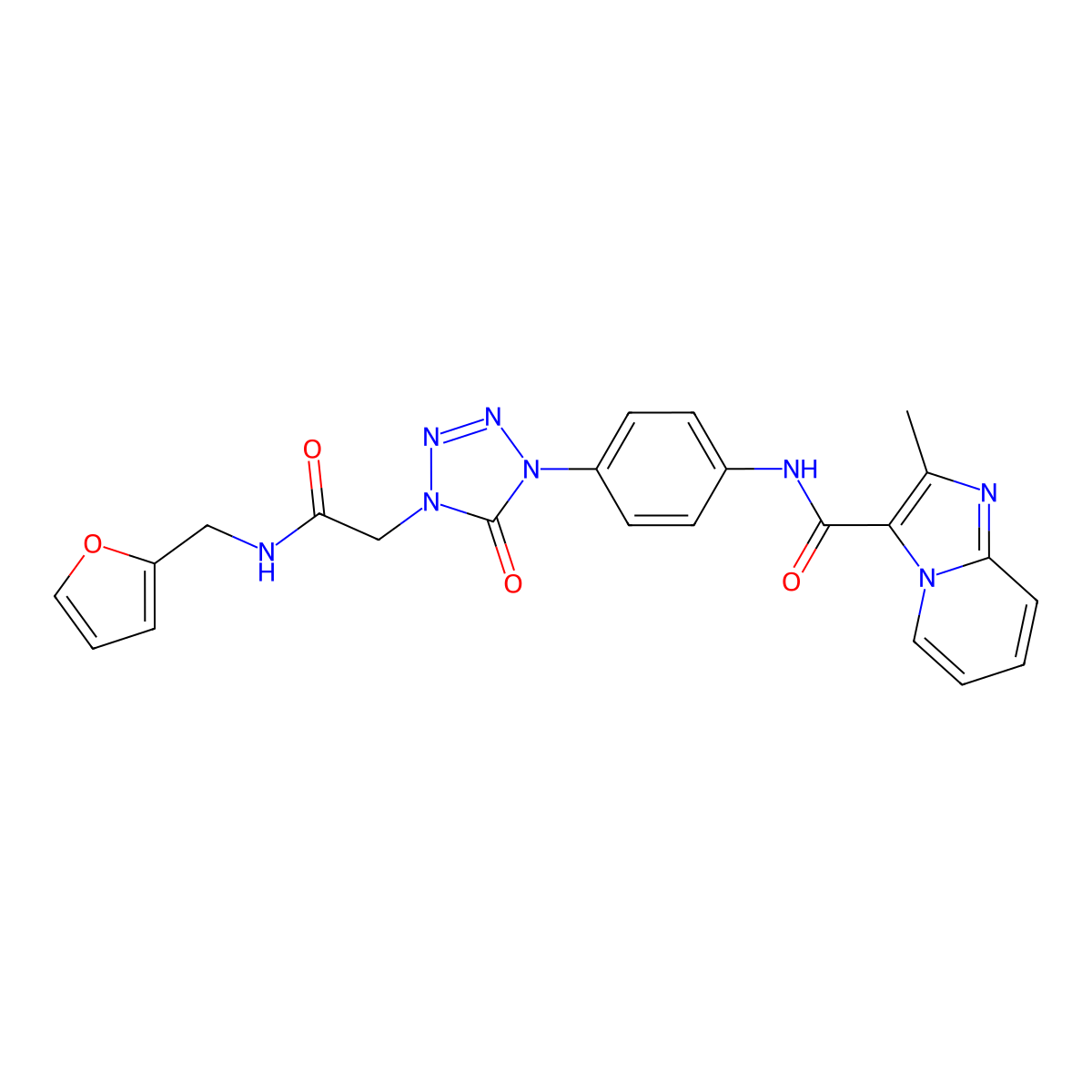 N-(4-(4-(2-((furan-2-ylmethyl)amino)-2-oxoethyl)-5-oxo-4,5-dihydro-1H-tetrazol-1-yl)phenyl)-2-methylimidazo[1,2-a]pyridine-3-carboxamide molecular structure, CAS 1396684-34-6