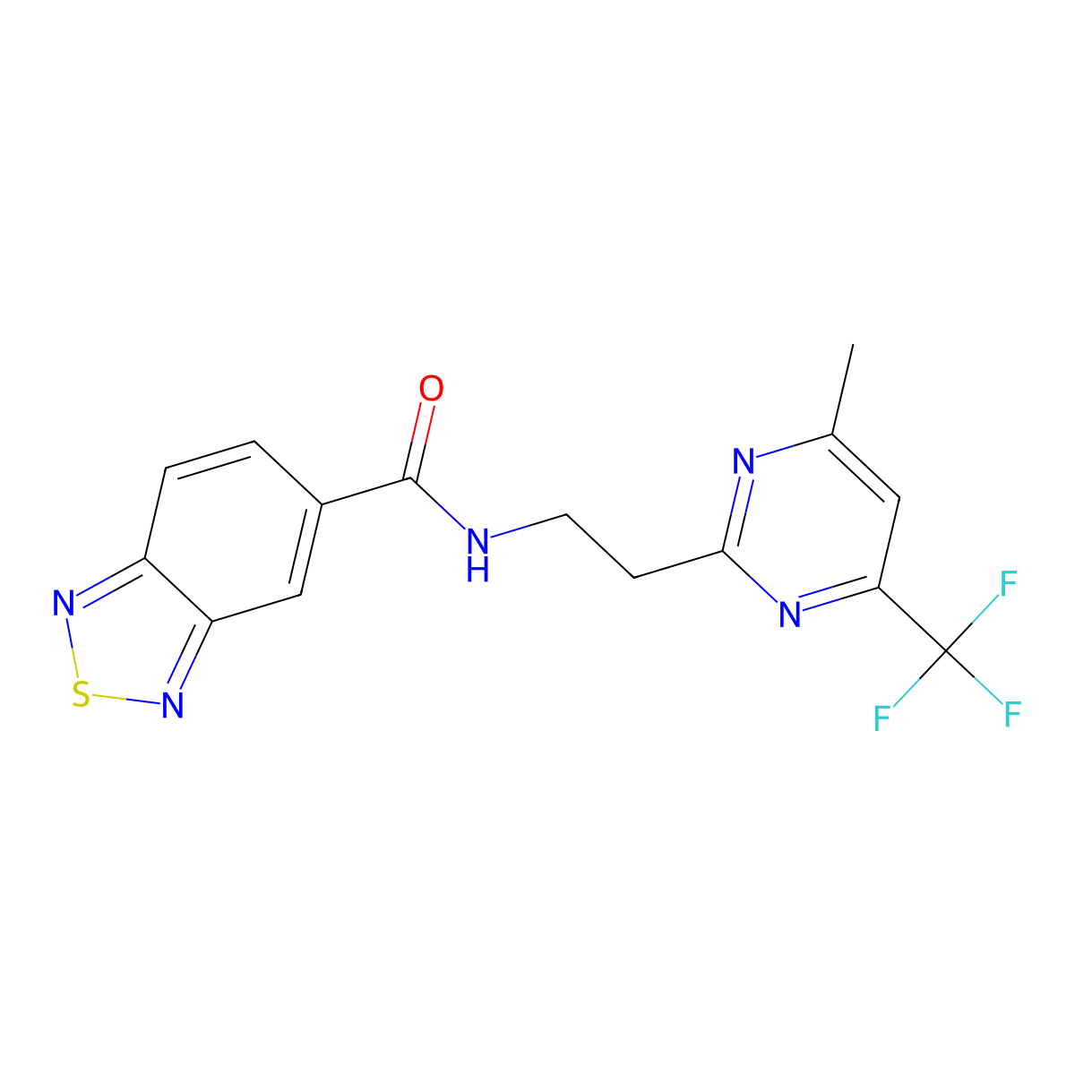 N-{2-[4-methyl-6-(trifluoromethyl)pyrimidin-2-yl]ethyl}-2,1,3-benzothiadiazole-5-carboxamide molecular structure, CAS 1396684-35-7