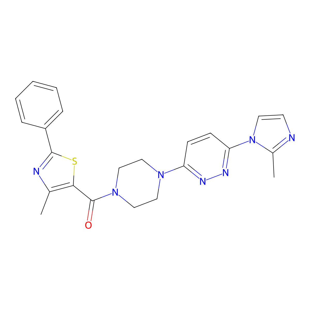 (4-(6-(2-methyl-1H-imidazol-1-yl)pyridazin-3-yl)piperazin-1-yl)(4-methyl-2-phenylthiazol-5-yl)methanone molecular structure, CAS 1396684-43-7