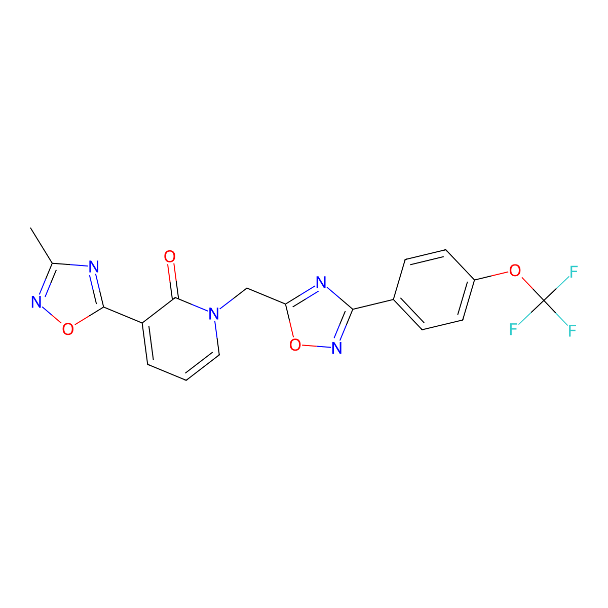 3-(3-methyl-1,2,4-oxadiazol-5-yl)-1-((3-(4-(trifluoromethoxy)phenyl)-1,2,4-oxadiazol-5-yl)methyl)pyridin-2(1H)-one molecular structure, CAS 1396684-56-2
