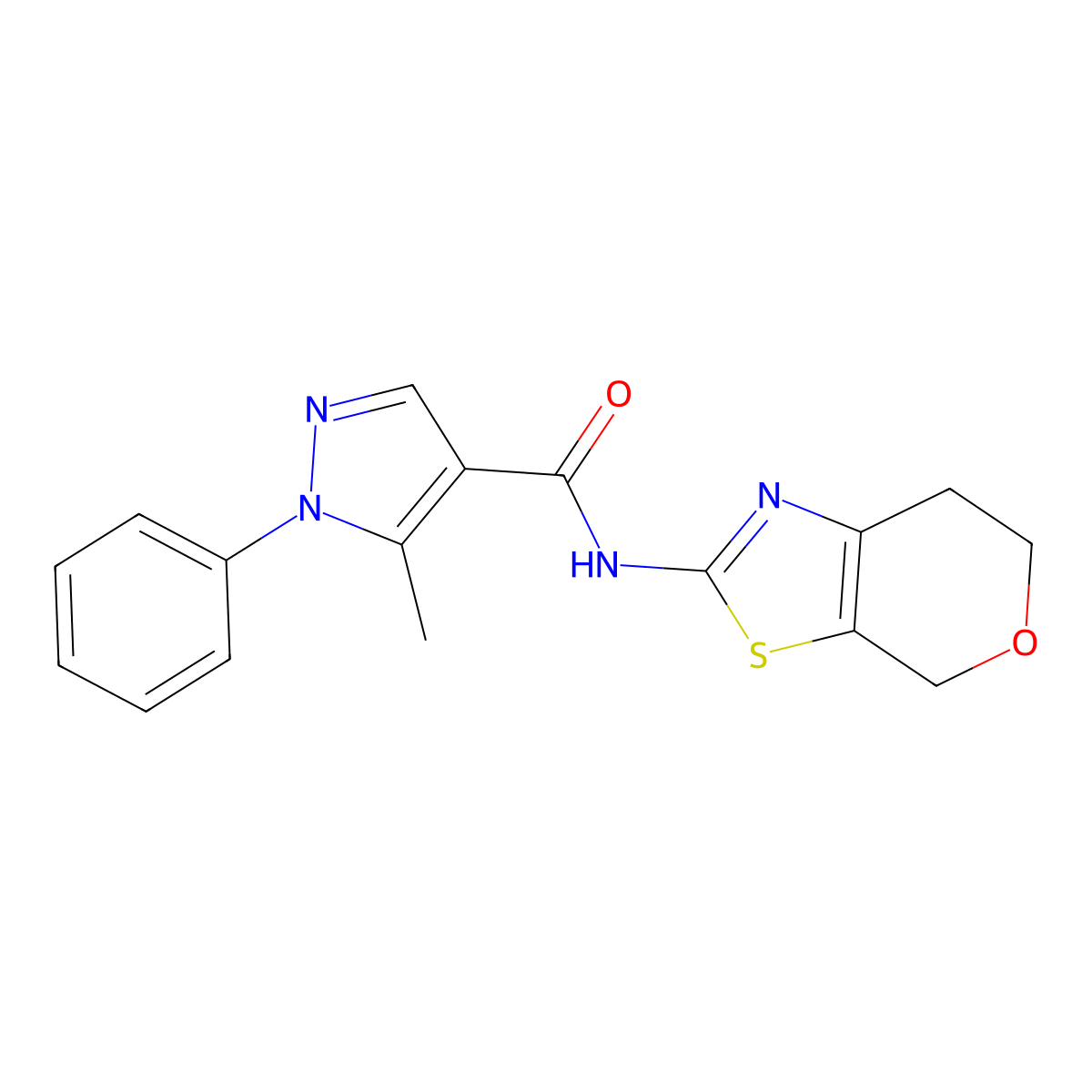 N-(6,7-dihydro-4H-pyrano[4,3-d]thiazol-2-yl)-5-methyl-1-phenyl-1H-pyrazole-4-carboxamide molecular structure, CAS 1396684-61-9