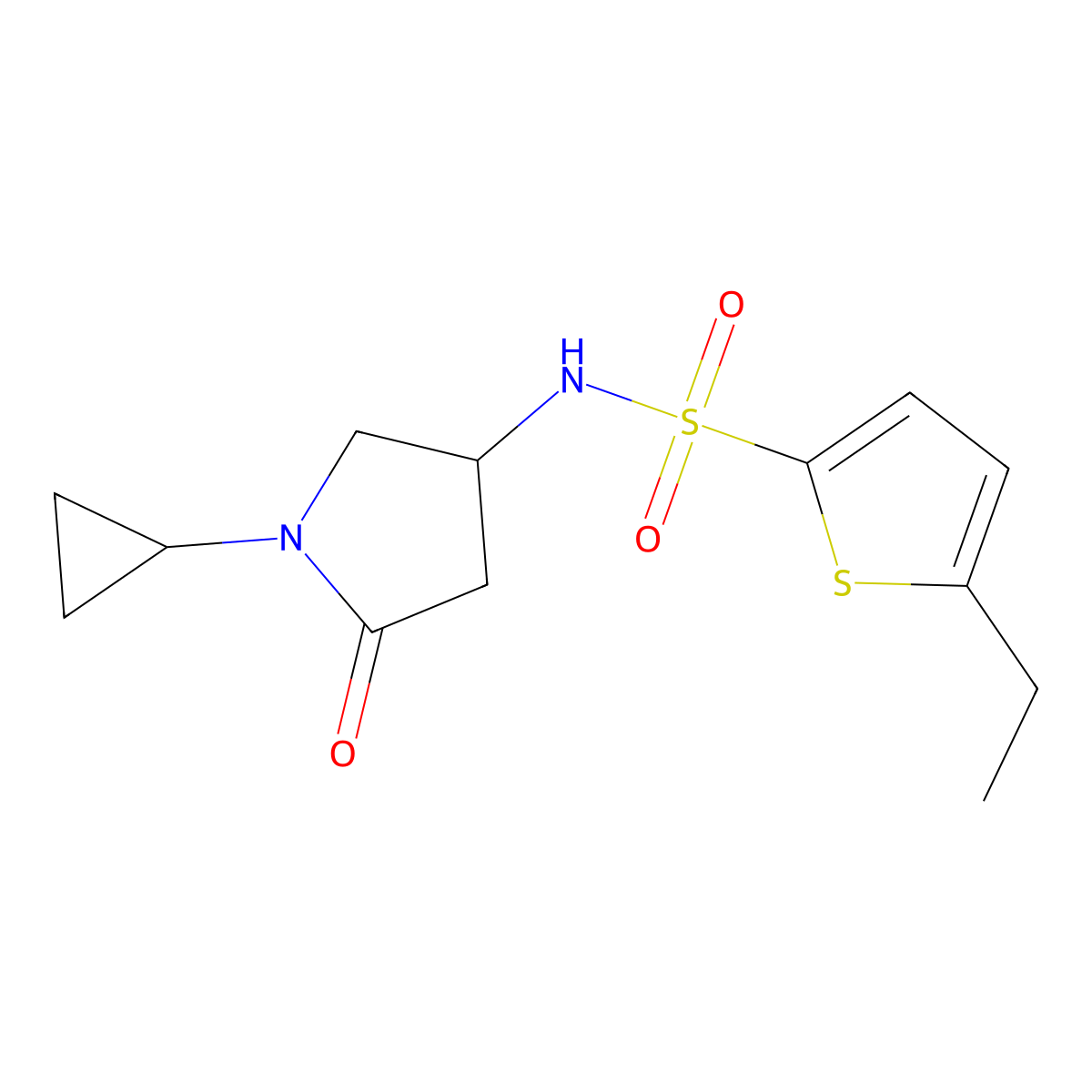 N-(1-cyclopropyl-5-oxopyrrolidin-3-yl)-5-ethylthiophene-2-sulfonamide molecular structure, CAS 1396684-65-3