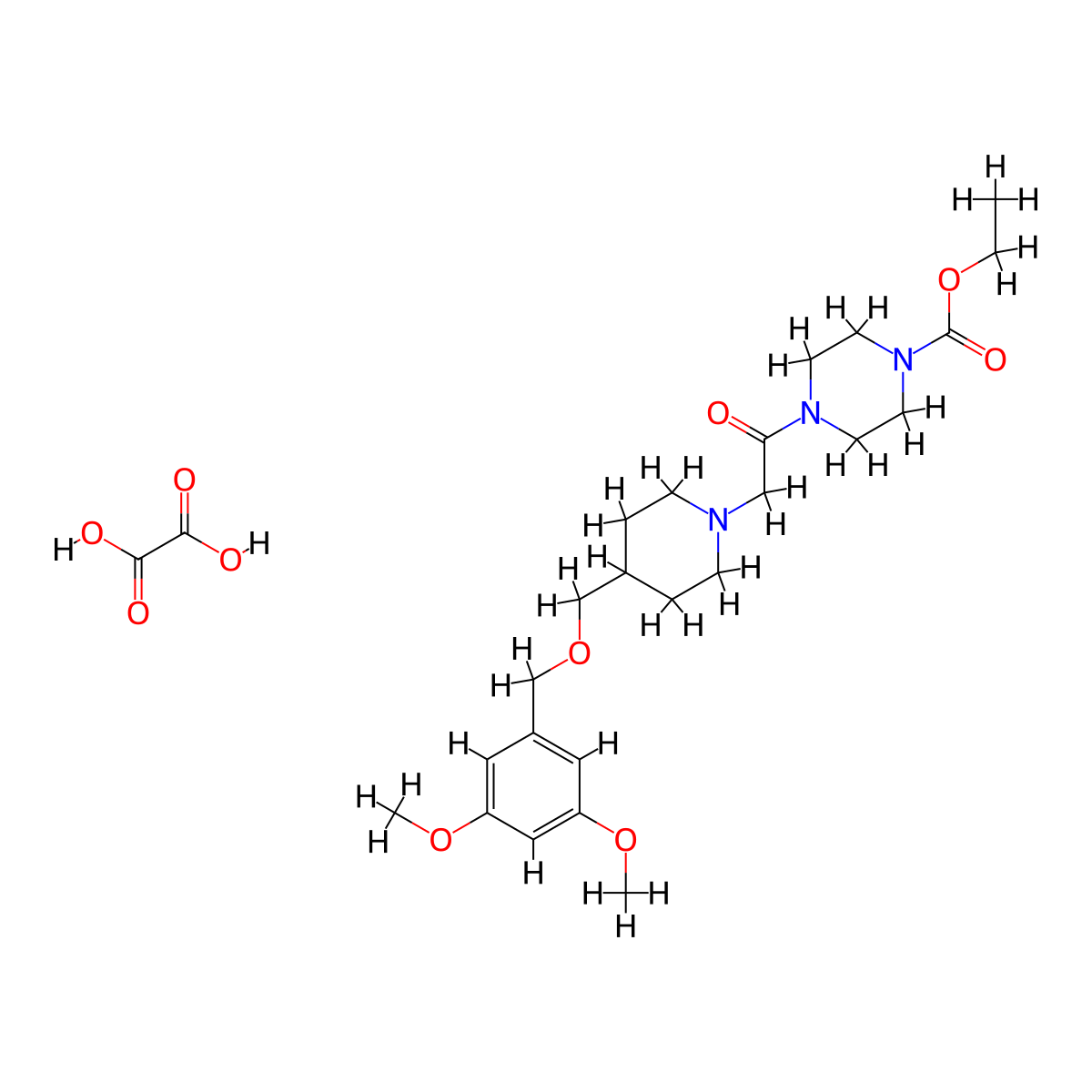 Ethyl 4-(2-(4-(((3,5-dimethoxybenzyl)oxy)methyl)piperidin-1-yl)acetyl)piperazine-1-carboxylate oxalate molecular structure, CAS 1396684-78-8