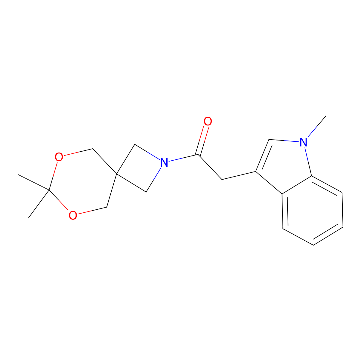 1-(7,7-dimethyl-6,8-dioxa-2-azaspiro[3.5]nonan-2-yl)-2-(1-methyl-1H-indol-3-yl)ethanone molecular structure, CAS 1396684-82-4