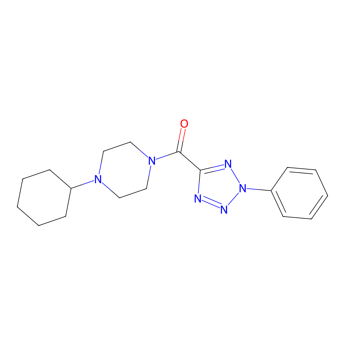 (4-cyclohexylpiperazin-1-yl)(2-phenyl-2H-tetrazol-5-yl)methanone molecular structure, CAS 1396684-84-6