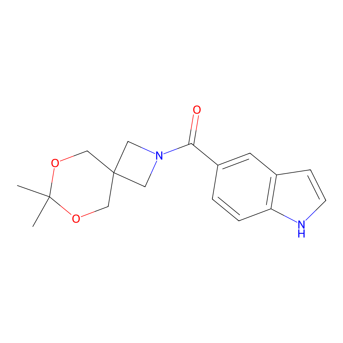(7,7-dimethyl-6,8-dioxa-2-azaspiro[3.5]nonan-2-yl)(1H-indol-5-yl)methanone molecular structure, CAS 1396684-85-7