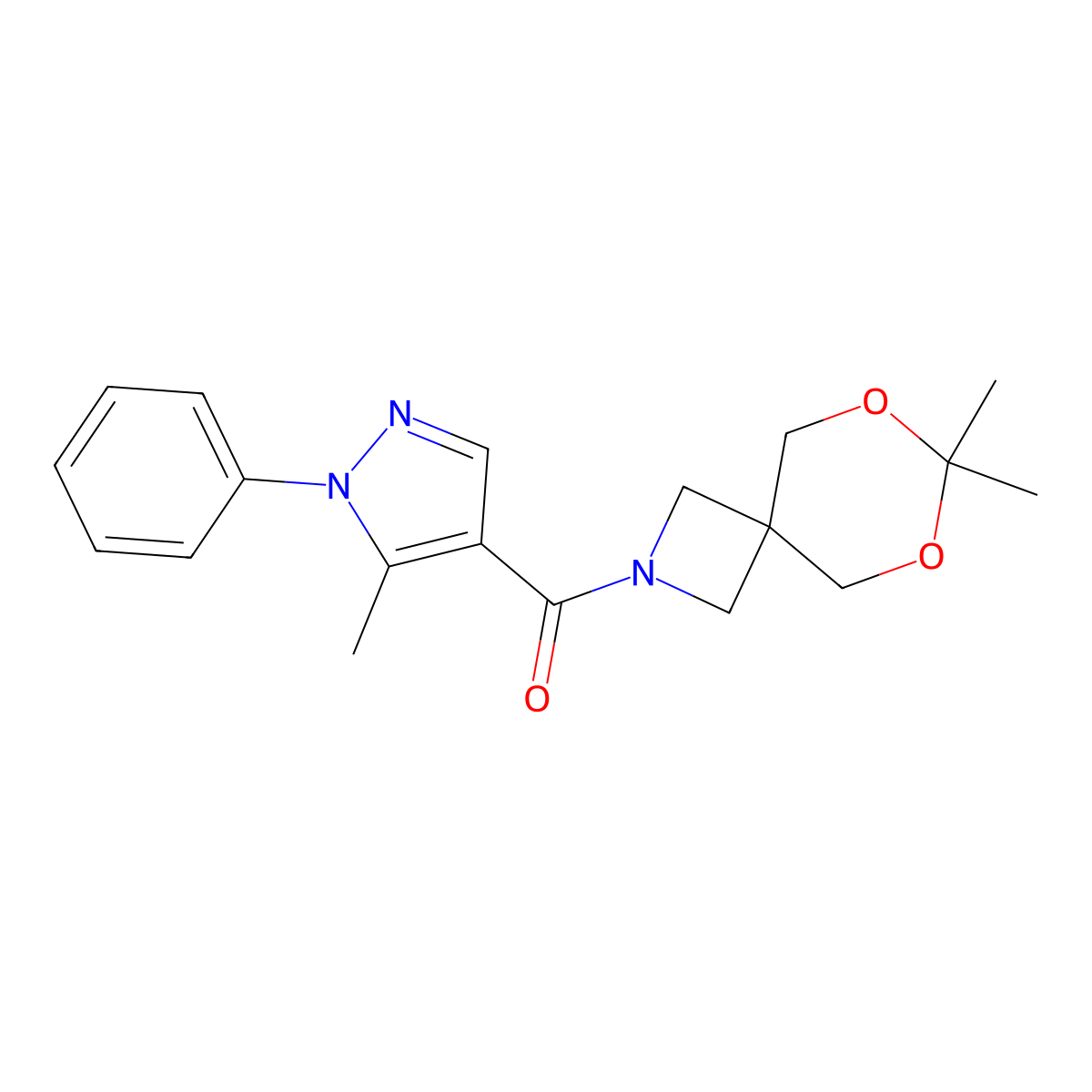 (7,7-dimethyl-6,8-dioxa-2-azaspiro[3.5]nonan-2-yl)(5-methyl-1-phenyl-1H-pyrazol-4-yl)methanone molecular structure, CAS 1396684-88-0