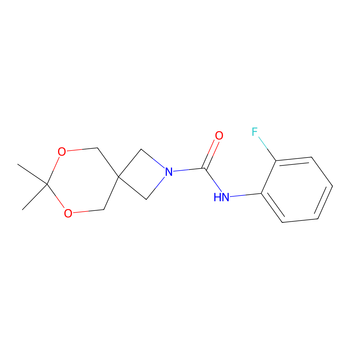 N-(2-fluorophenyl)-7,7-dimethyl-6,8-dioxa-2-azaspiro[3.5]nonane-2-carboxamide molecular structure, CAS 1396684-91-5