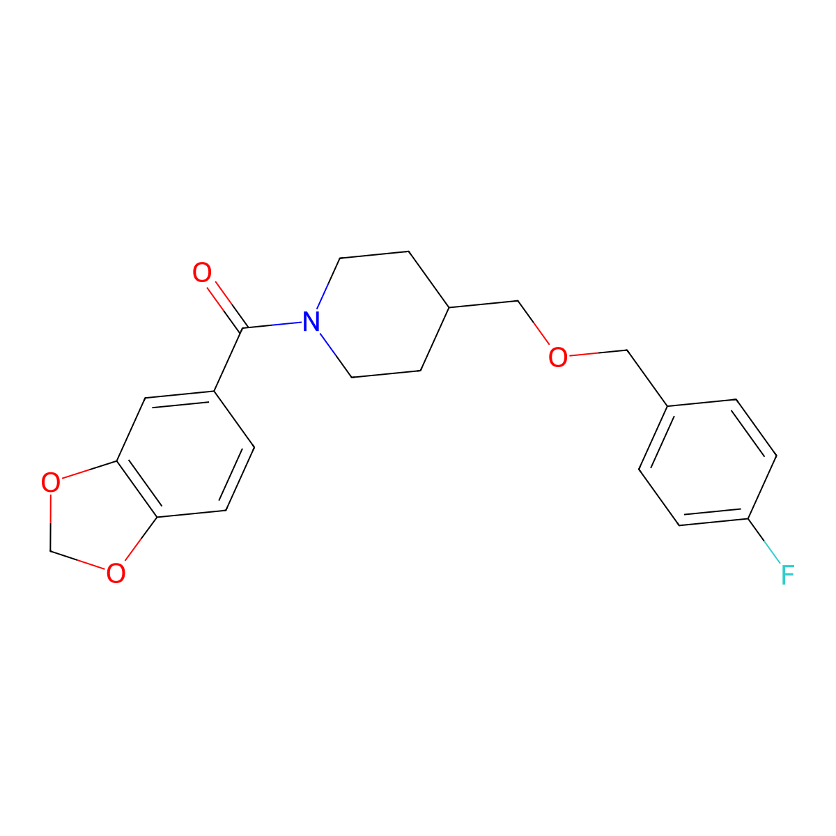 Benzo[d][1,3]dioxol-5-yl(4-(((4-fluorobenzyl)oxy)methyl)piperidin-1-yl)methanone molecular structure, CAS 1396684-93-7