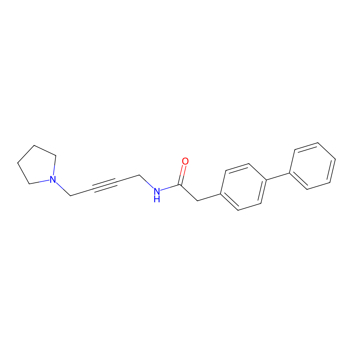 2-([1,1'-biphenyl]-4-yl)-N-(4-(pyrrolidin-1-yl)but-2-yn-1-yl)acetamide molecular structure, CAS 1396684-96-0