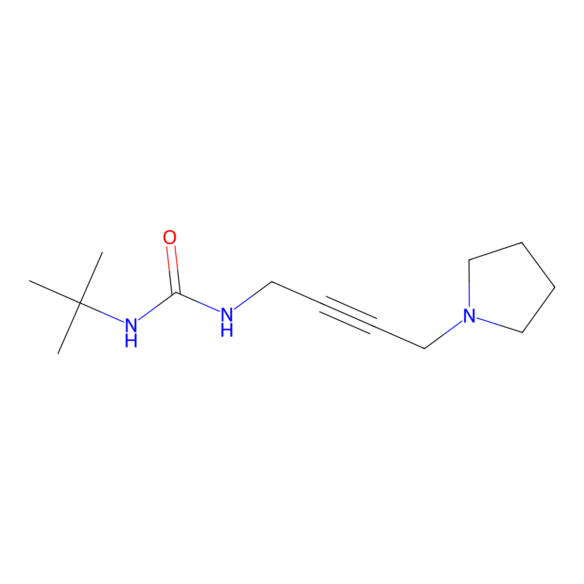 1-(Tert-butyl)-3-(4-(pyrrolidin-1-yl)but-2-yn-1-yl)urea molecular structure, CAS 1396685-03-2